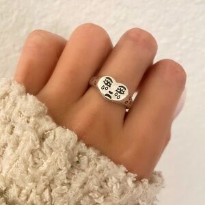 925 Sterling Silver Minimalist Crying Face Ring Sad Face Ring Geometric Ring